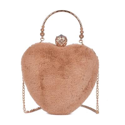 Bag Women's New Heart-shaped Mini Chain Bag Plush Crossbody Shoulder Handbag Dinner Bag