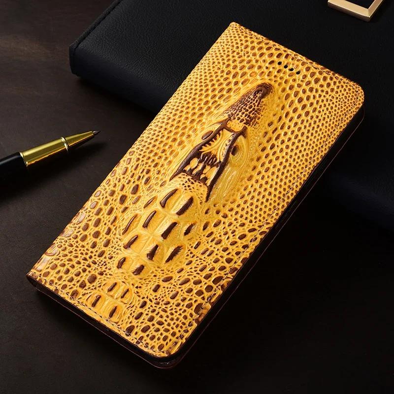 For XIAOMI Mi 15 Ultra 15Ultra 5G Flip Case 3D Crocodile Head Magnetic Cover Cowhide Genuine Leather Card Pocket Wallet Covers