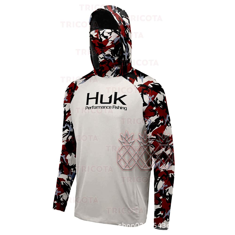 Fishing Suit Men's Spring, Summer and Autumn Long Sleeve Sunscreen Hooded T-Shirt Breathable Luya Fishing Suit UV Protection