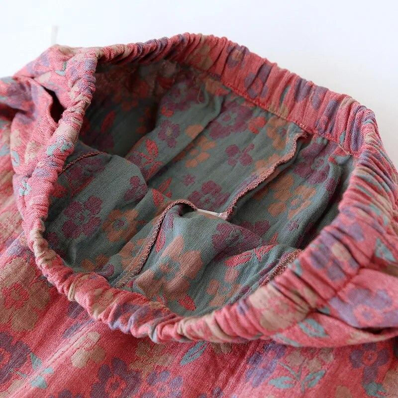 2026 Spring/Summer New Women's Sleeping Pants 100% Cotton Jacquard Cute and Fresh Flower Pants Loose Closing Home Pants Ladies
