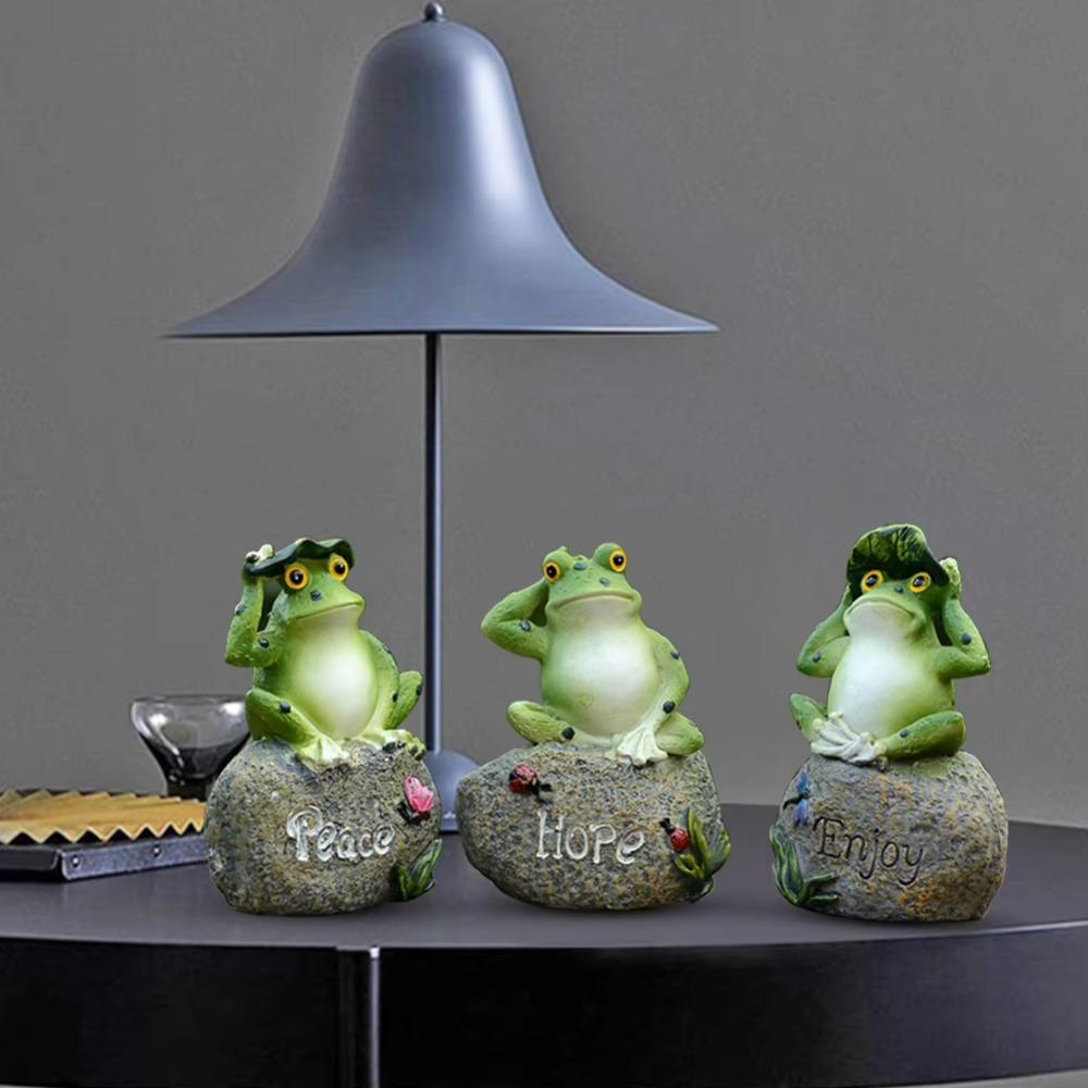 Small Resin Frog Statue Cartoon English Sign Frog Creative Garden Frog Ornament Outdoor