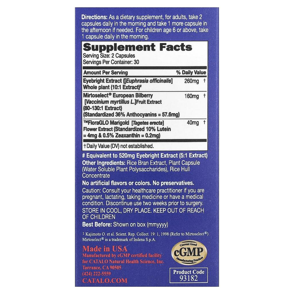 CATALO, Bilberry Eye Bright Plus Lutein, 60 Veggie Capsules