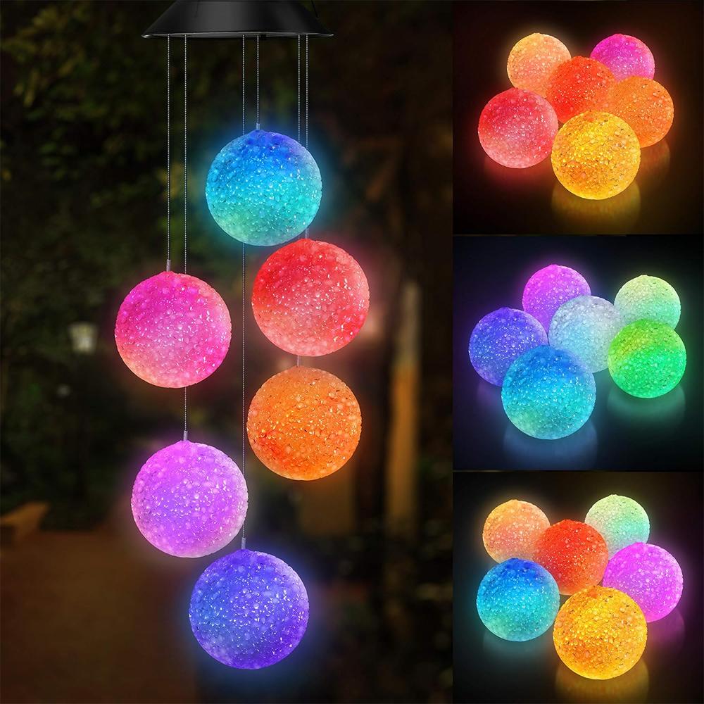 Waterproof Wind Chimes Hanging Solar Light Outdoor,Solar Powered Color Changing Crystal Ball Wind Chime, Yard Garden Porch Decor
