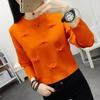 Women's Knitted Top Autumn Winter Korean Style Loose Sweater Crew Neck Pullover Long Sleeve Short Length Base Layer Upper Garment