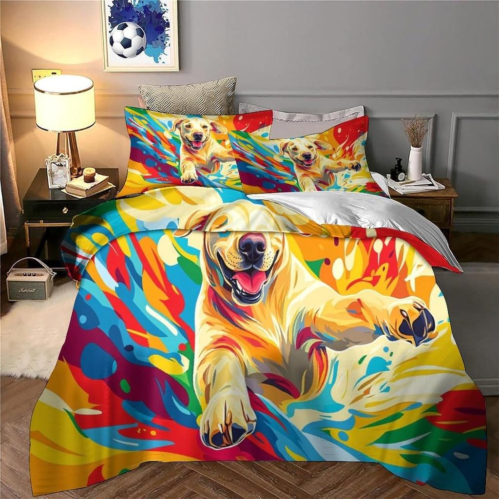 Dog Bedding Set, Cartoon Cute Style 3D Printed Ultra-fine Fiber Duvet Cover Pillowcase 3-piece Set for Adults and Children