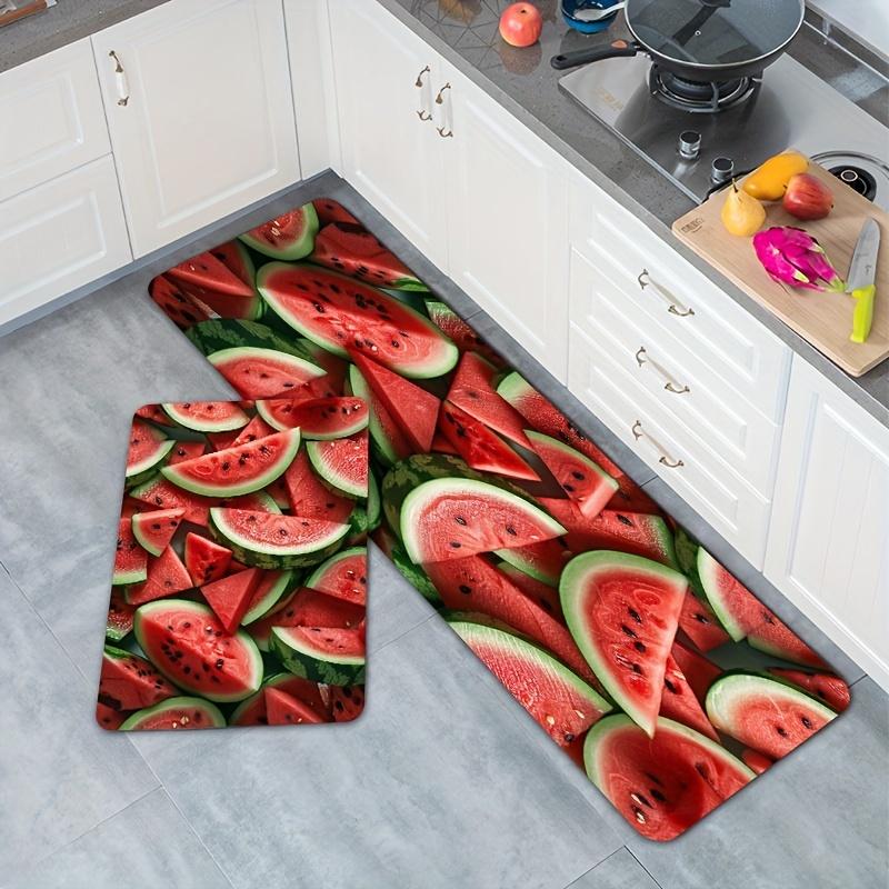 1Pcs Anti Fatigue Kitchen Rugs, Summer Watermelon Print Waterproof Non-Slip Thick Cushioned Kitchen Mat Heavy Duty Comfort Standing Mat for Kitchen