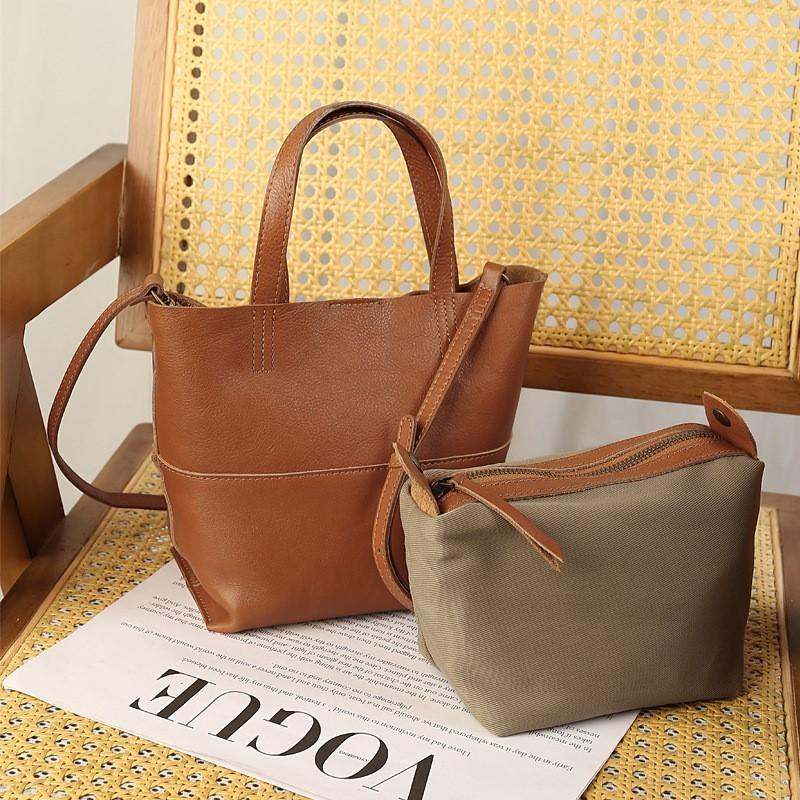 Johnature Large Capacity Lazy Style Simple Soft Cowhide Handbag Genuine Leather Tote Bag Versatile Shoulder Bag