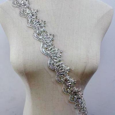 RM-804 Handmade Rhinestone Lace Trim Applique Sequin Bugle Beaded Trim for Clothes