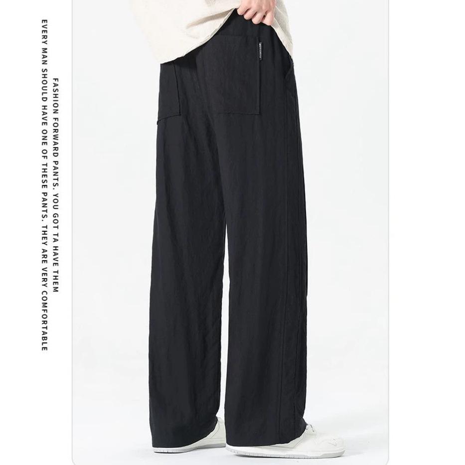 Spring and Summer New Lyocell Linen Navy Blue Loose Straight Casual Pants Men's Very Light Pants