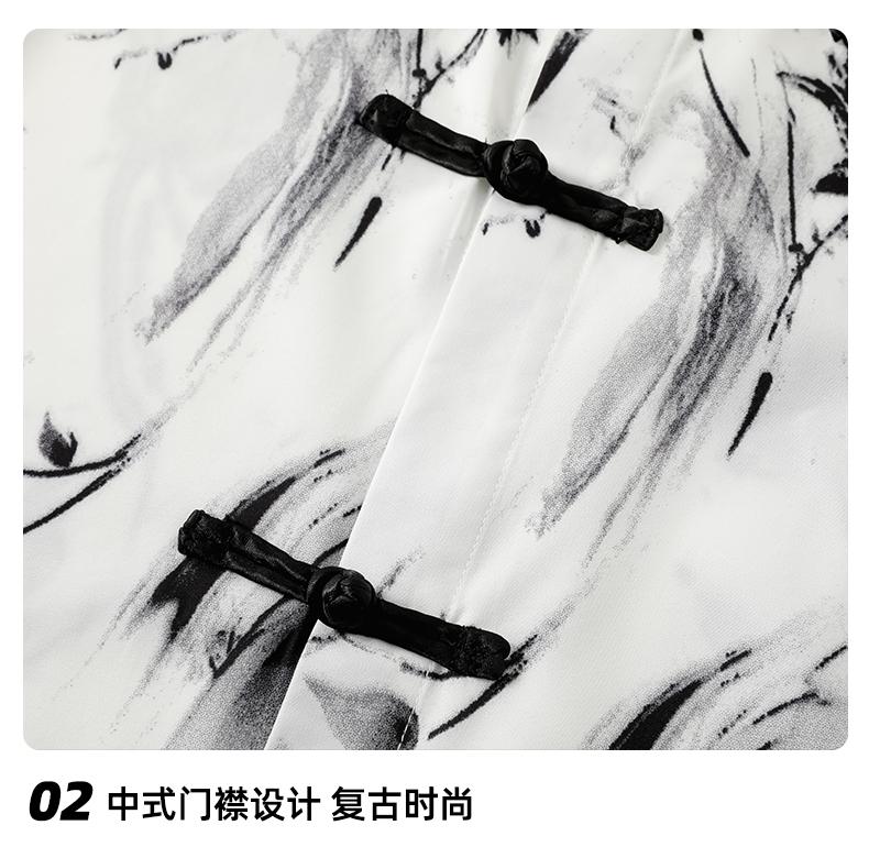 New Chinese style shirt, men's artistic long sleeved ink printed button down shirt, handsome men's Tang suit
