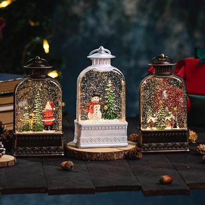 Décorations de Noël Veilleuse Portable Petite Lampe à Huile Neige Tombante Boîte à Musique Boîte à Musique Arrangement de Scène Artisanat Cadeaux