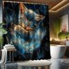 Open 1/4 Set, Cute Cat Shower Curtain Set, Fantasy Style, With 12 Hooks, Polyester Fabric, Modern Home Bathroom Decor