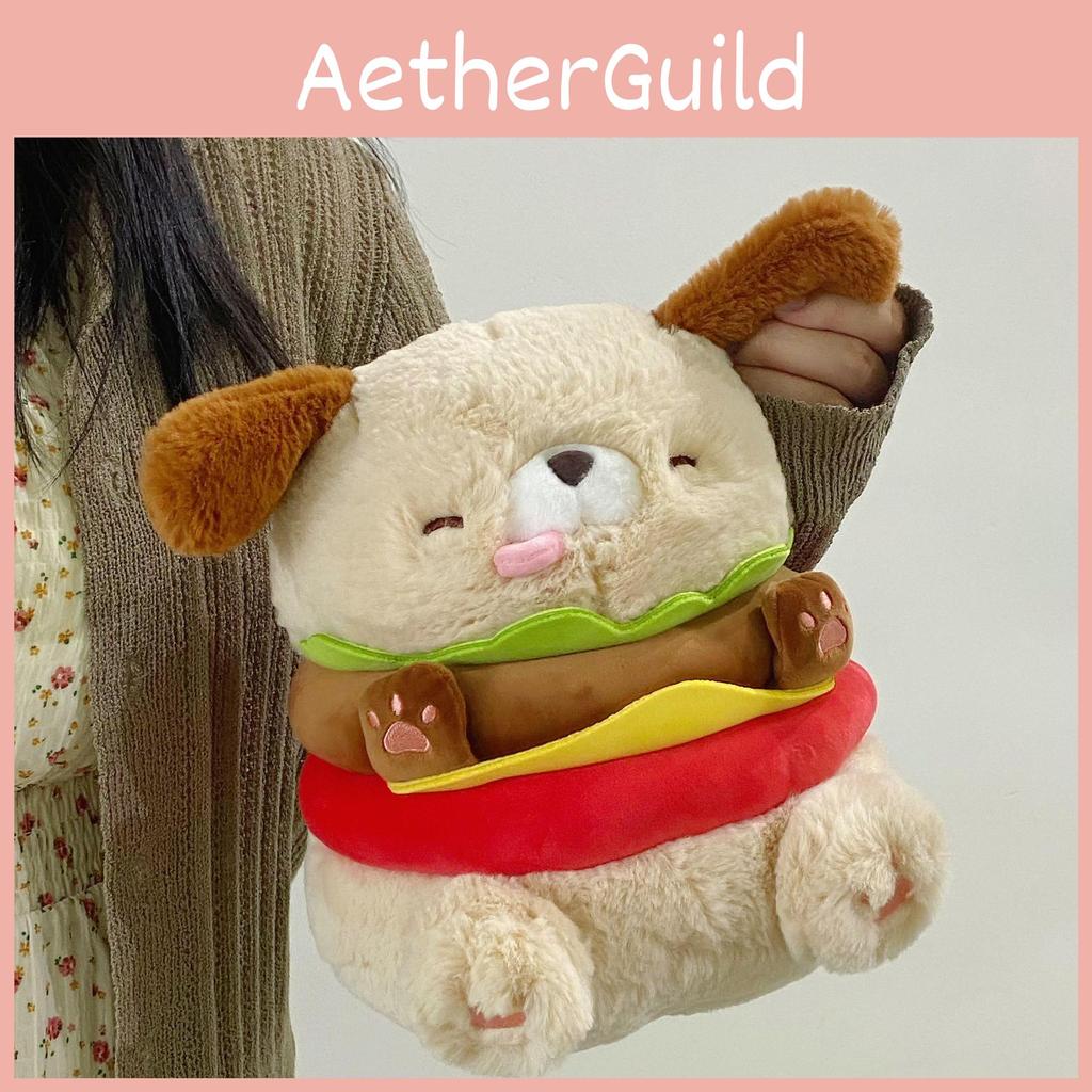 Hamburger Dog Plush Stuffed Animal Toy With Pp Cotton Filling For Kids Gift