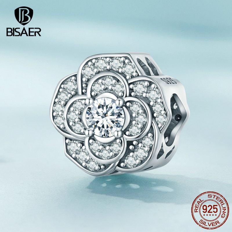 

BISAER стерлингового серебра 925 пробы камелия очаровательные бусины для женщин оригинальный браслет ювелирные изделия 925 silver