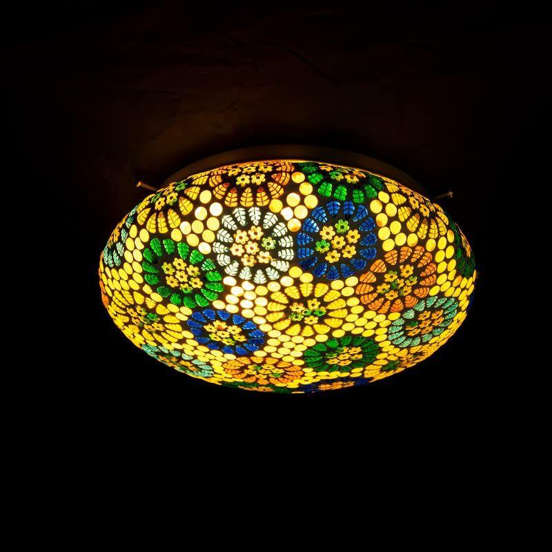 

Coloured Flower Design Yellow Coloured Mosaic Glass Ceiling Light