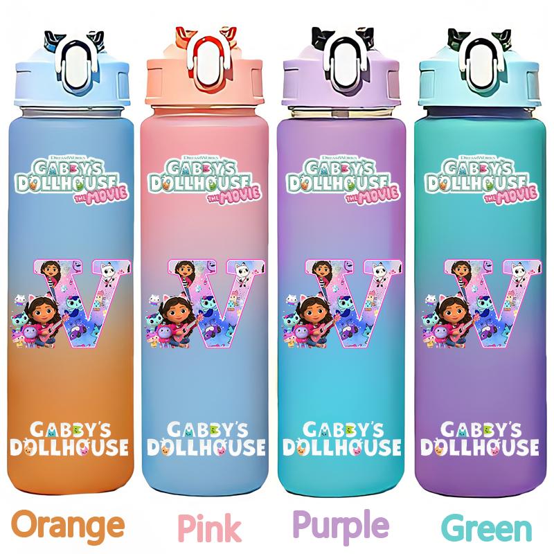 Gabby's 750ml Dollhouse Gabby Carlita DJ Catnip Mercat Gradient Plastic Straw Cup Pandy Paws Cakey Cat Mama Cat Drinking Bottle