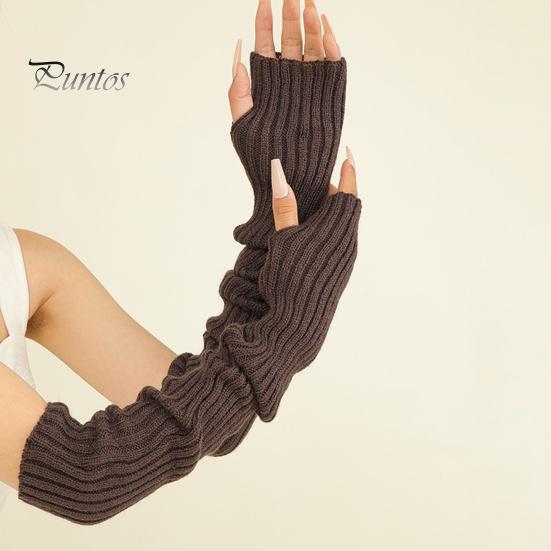 1 paio di guanti autunnali invernali con mezze dita, lavorati a maglia, altamente elastici, antiscivolo, lunghezza sopra il gomito, manicotti di colore puro, per tenere al caldo, antivento
