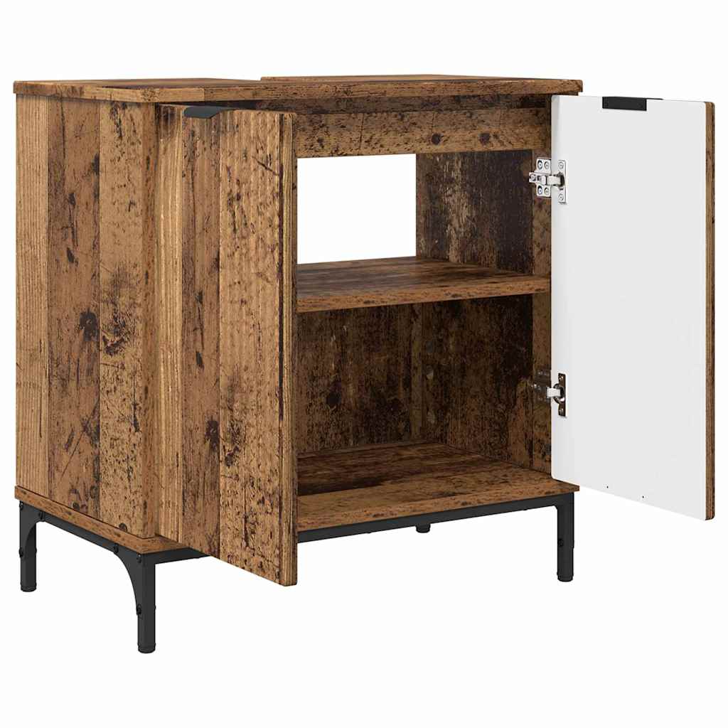 Bathroom Furniture Set with Door 2 pcs Reclaimed Wood Plywood and Metal