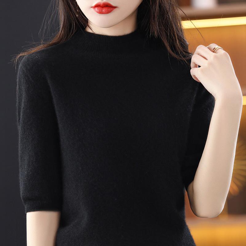 Women Sweaters Pullovers 2025 Summer Short Sleeve O-Neck White Black Knitted Sweater Women Tops Pullover JJ143