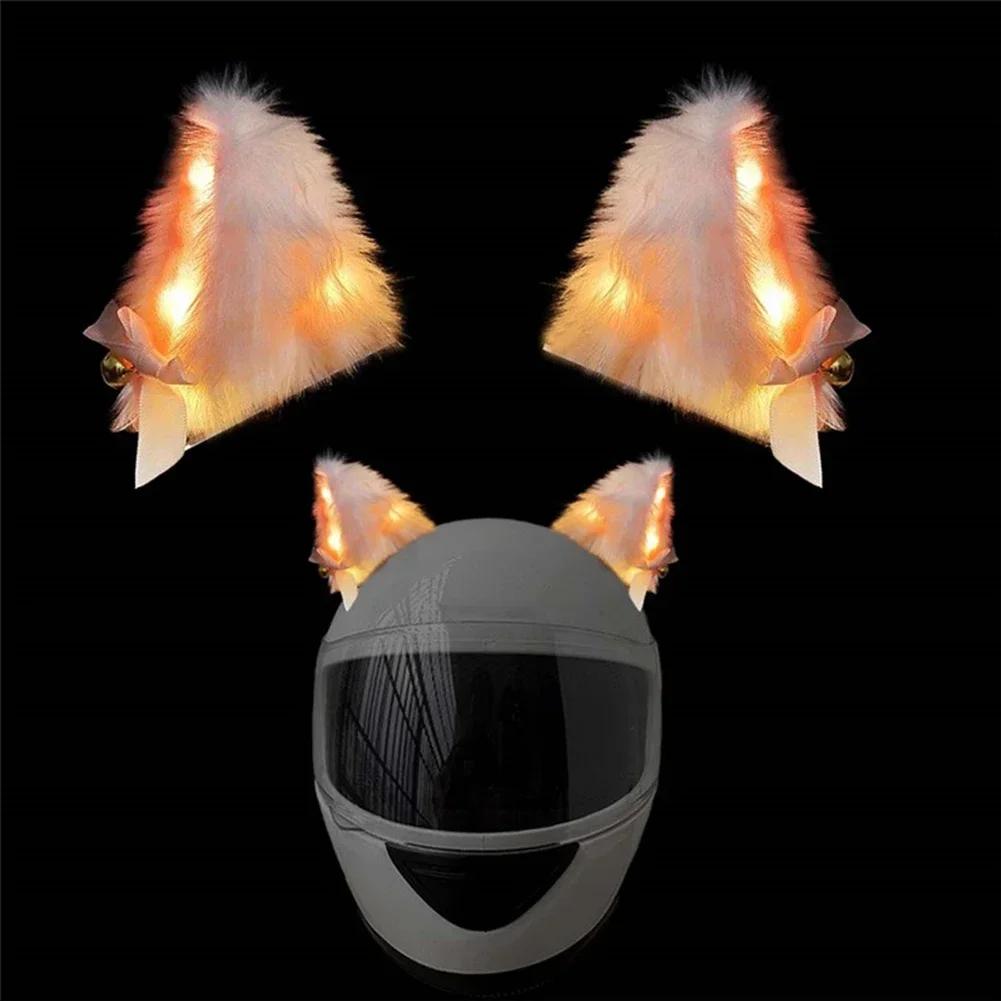 

2Pcs Motorcycle Helmet Cat Ears Decoration with Colorful LED Light Plush Motocross Helmet Full Face Off Road Helmet Decoration