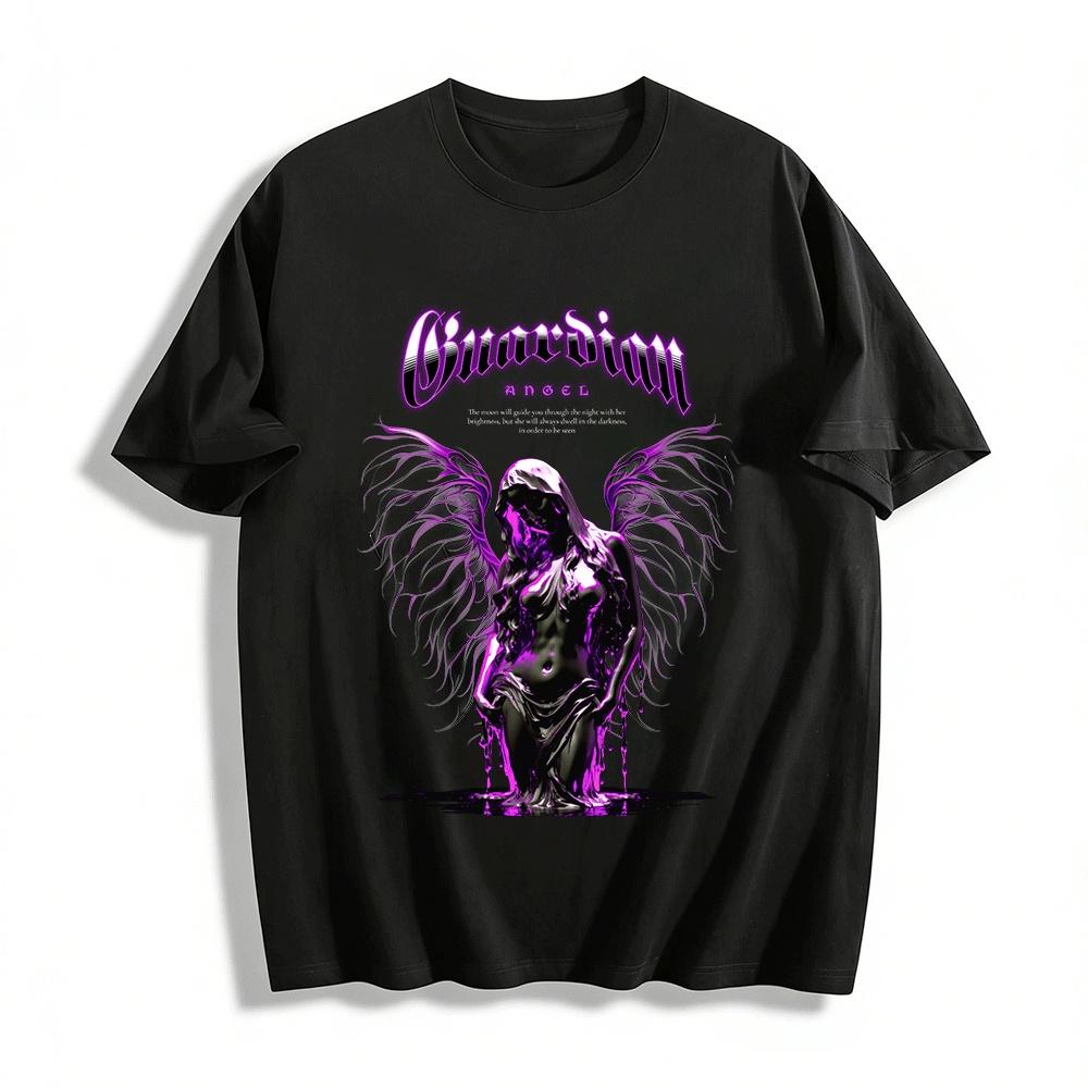 

Dark Liquid Metal Angel Print Trendy Streetwear Top Pure cotton T-shirt XXS