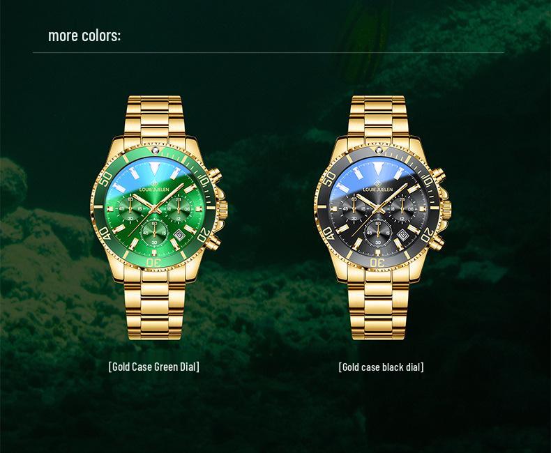 Louis Juren Herren Grüne Wassergott Leuchtende Wasserdichte Uhr