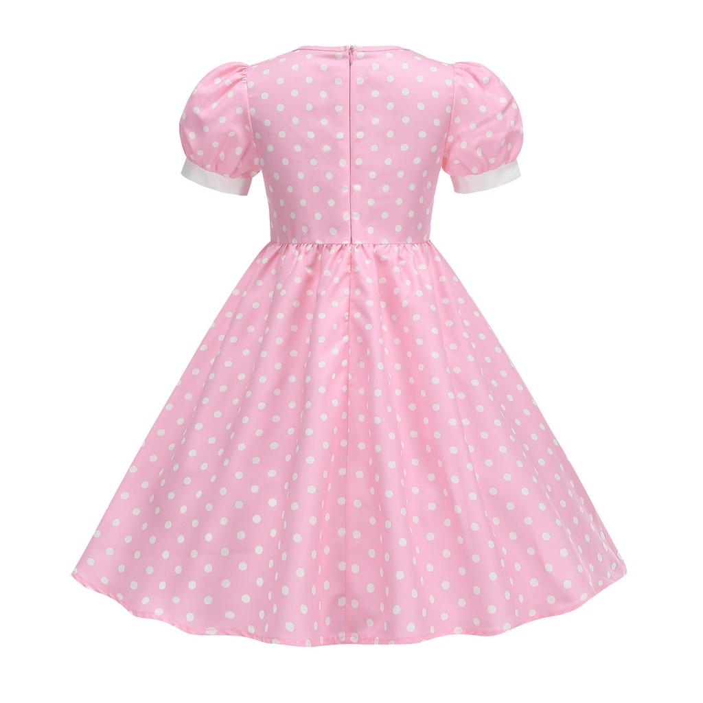 Fashion Children's Short-sleeved Polka Dot Dress With Baby Collar
