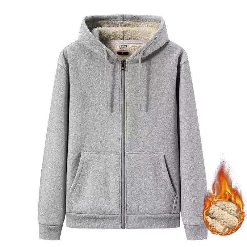 Large Size M-5XL Men's Fleece Thickened Solid Color Hooded Sweatshirt Youth Cardigan Top Student Zipper Sweatshirt Men's Jacket