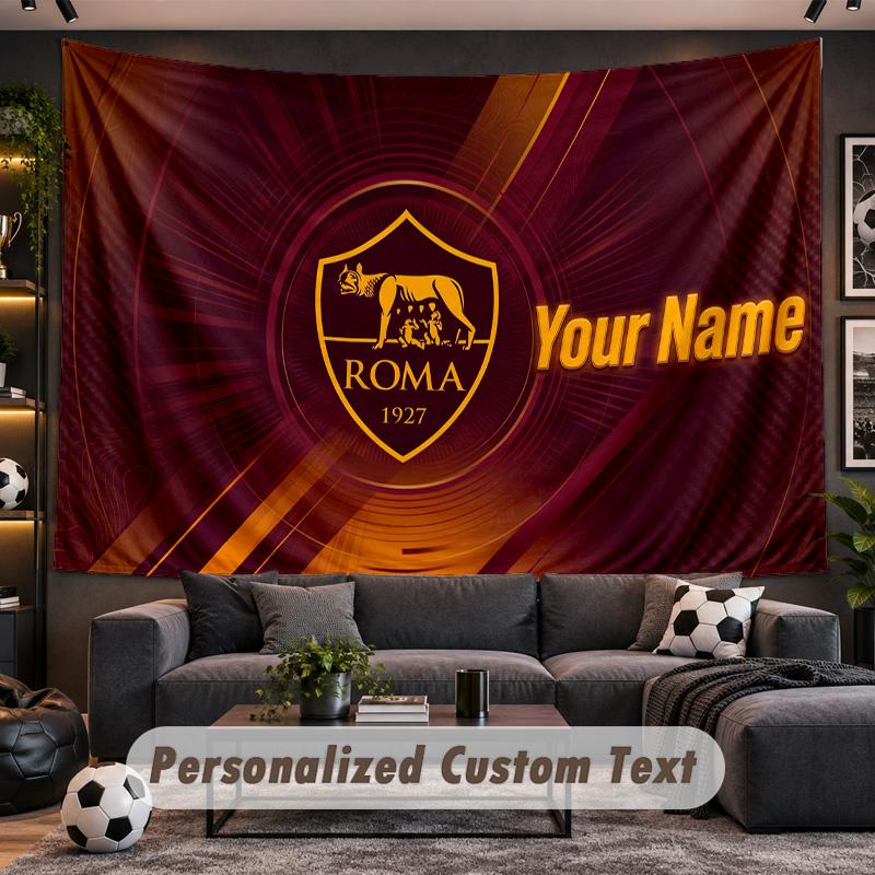 AS Roma FC Personalized Tapestry Support Custom Name, Wall Art Home Decoration