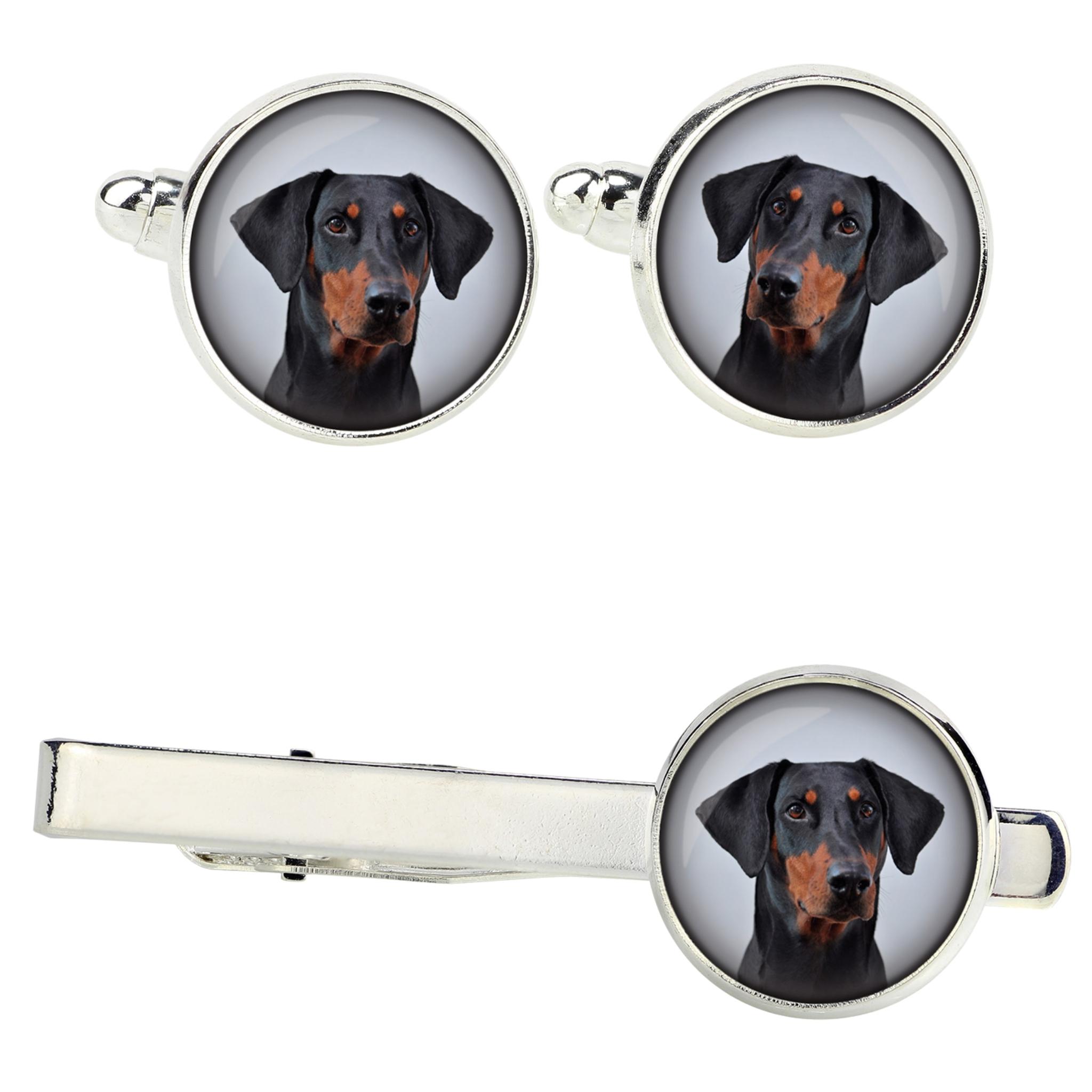 

Dobermann, Doberman Pinscher, Dobie II - cufflinks and tie with your photo, a suit decoration, men s jewelry from the Art-Dog brand. срібний