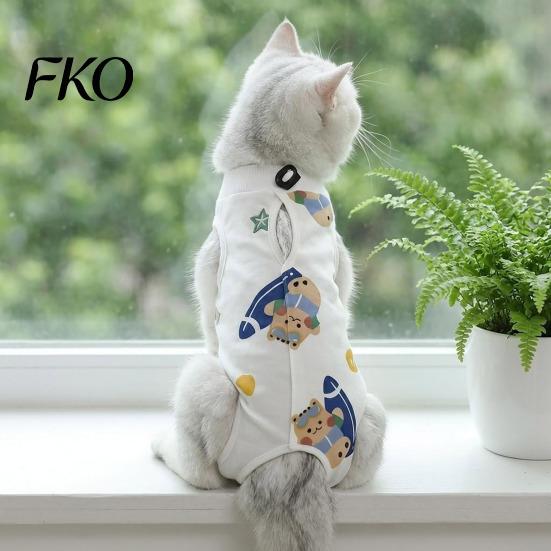 Cat Anti-lick Suit Recovery Suit, Soft Cotton Clothing, Cute Cartoon Print Four-Leg Clothes, Easy Buckle Clothes After Surgery Apparel for Female Male