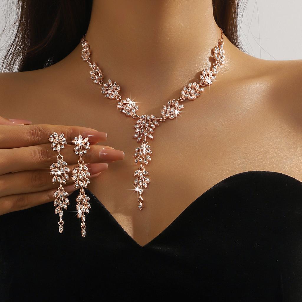 Moda Classica Gioielli di Moda Spiga di Grano Moda Creativa Collana con Diamanti Orecchini Due Set Accessori da Matrimonio alla Moda Donna