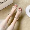 Fairy wind word with middle heel sandals female 2025 summer new Roman rhinestone high heels thick heel versatile women's shoes