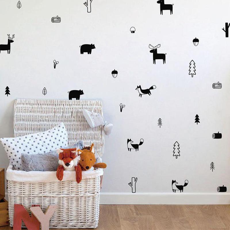 Nordic Style Forest Animals Woodland Sapling Wall Stickers Children's Room Decoration Stickers