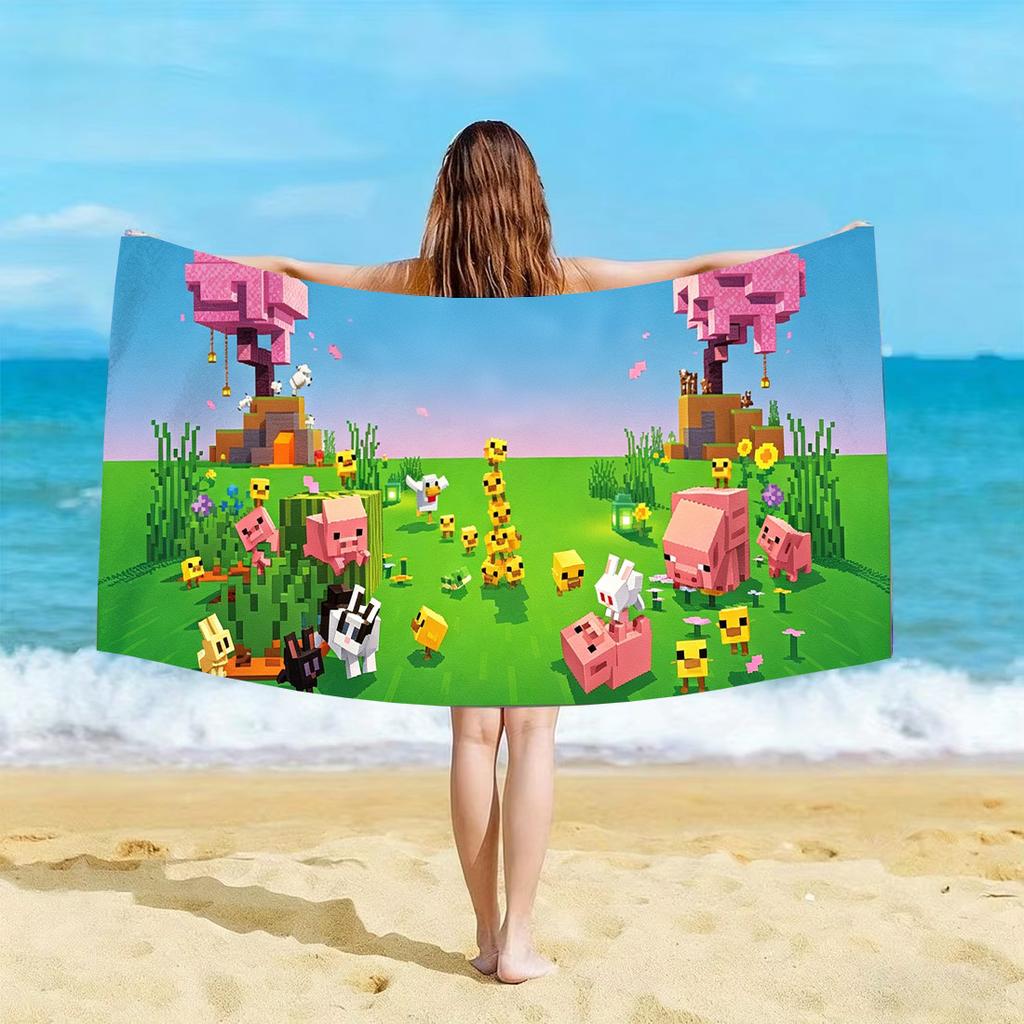 Pixel Style Animal World Microfiber Beach Towel Quick Dry Super Absorbent Sand Free Soft Oversized Bath Towels Gym Sports Towel