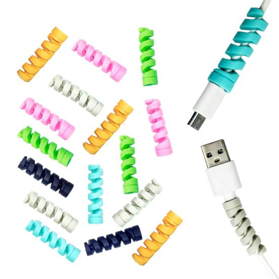 12Pcs Cable Protector Solid Color Flexible Silicone Spiral Design Wearproof Wire Protector for Charging Line