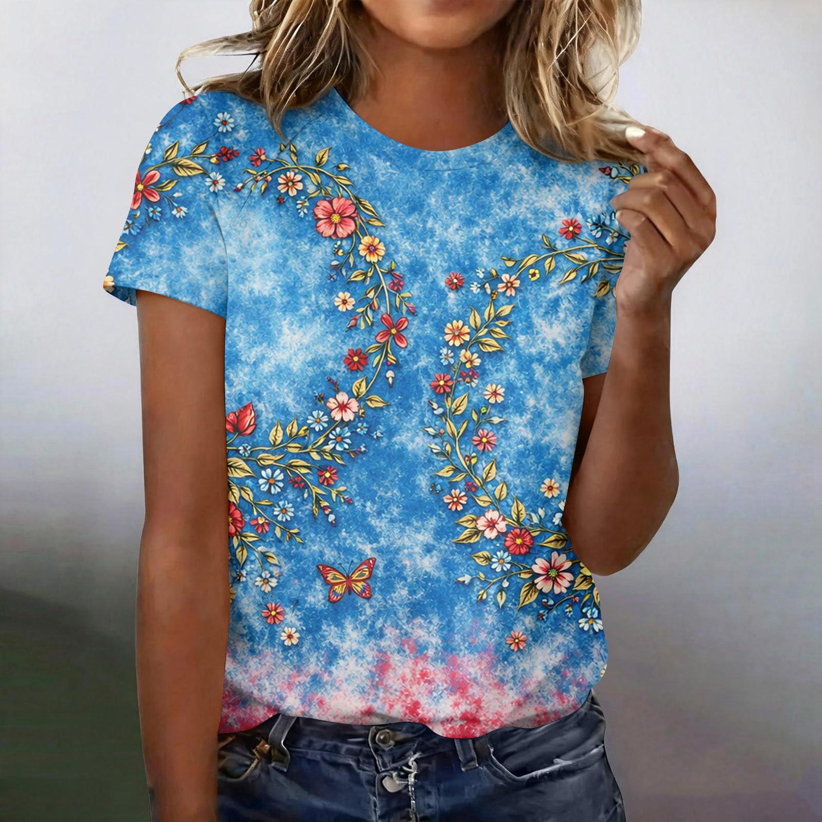 Women s Casual Fashion Short-Sleeve Raglan Sleeve Printed T-Shirt Top M