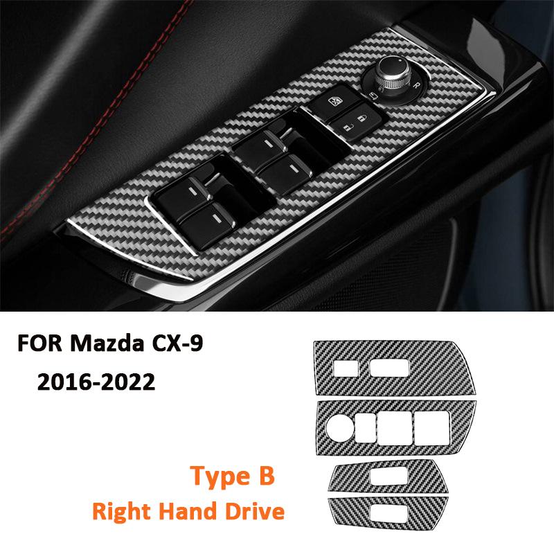 For Mazda CX-9 2016- Carbon Fiber 4PCS Car Power Window Lifter Switch Panel Trim Frame Decoration Sticker Interior Parts