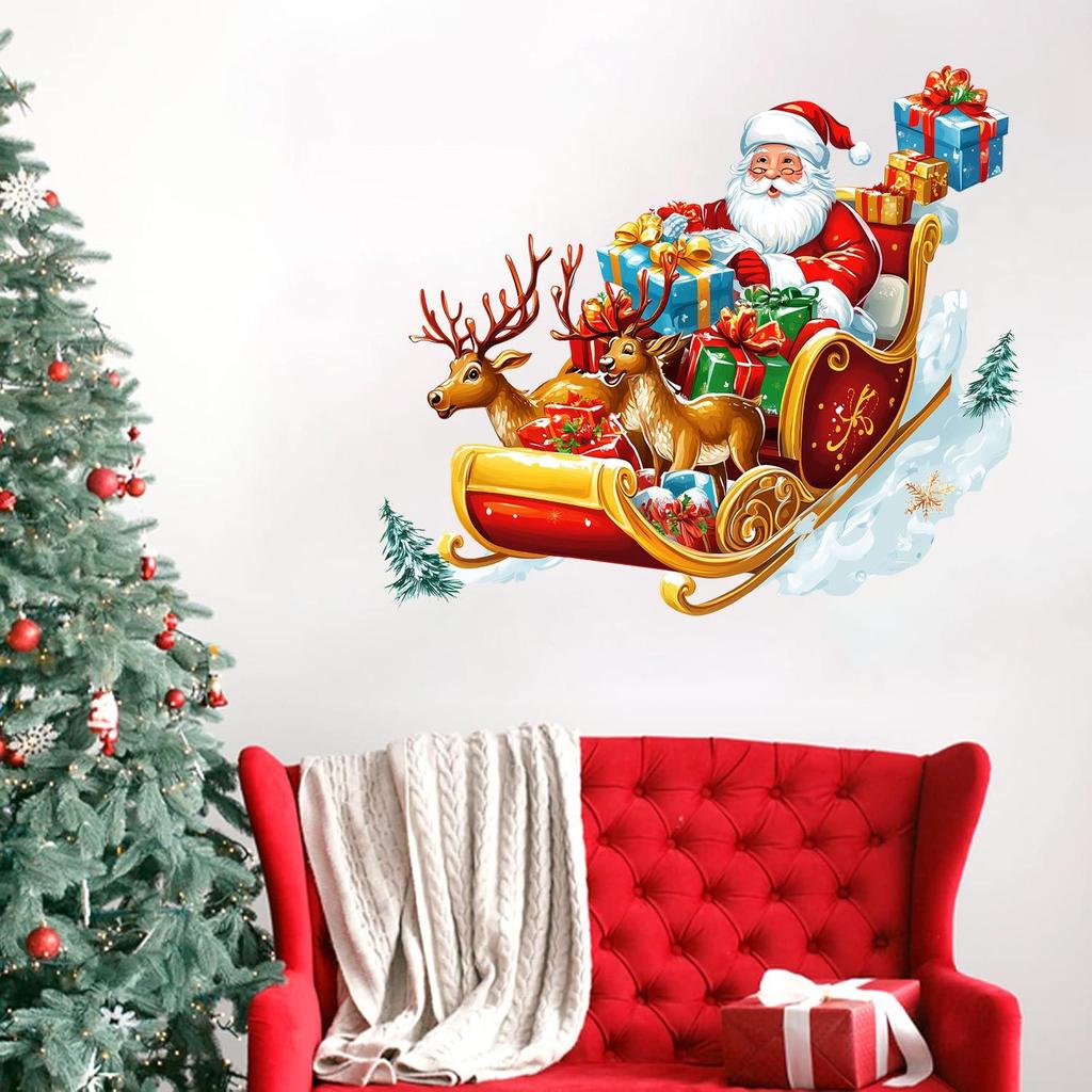 Christmas Reindeer Sleigh & Santa Claus Gift Wall Stickers for Home Decoration