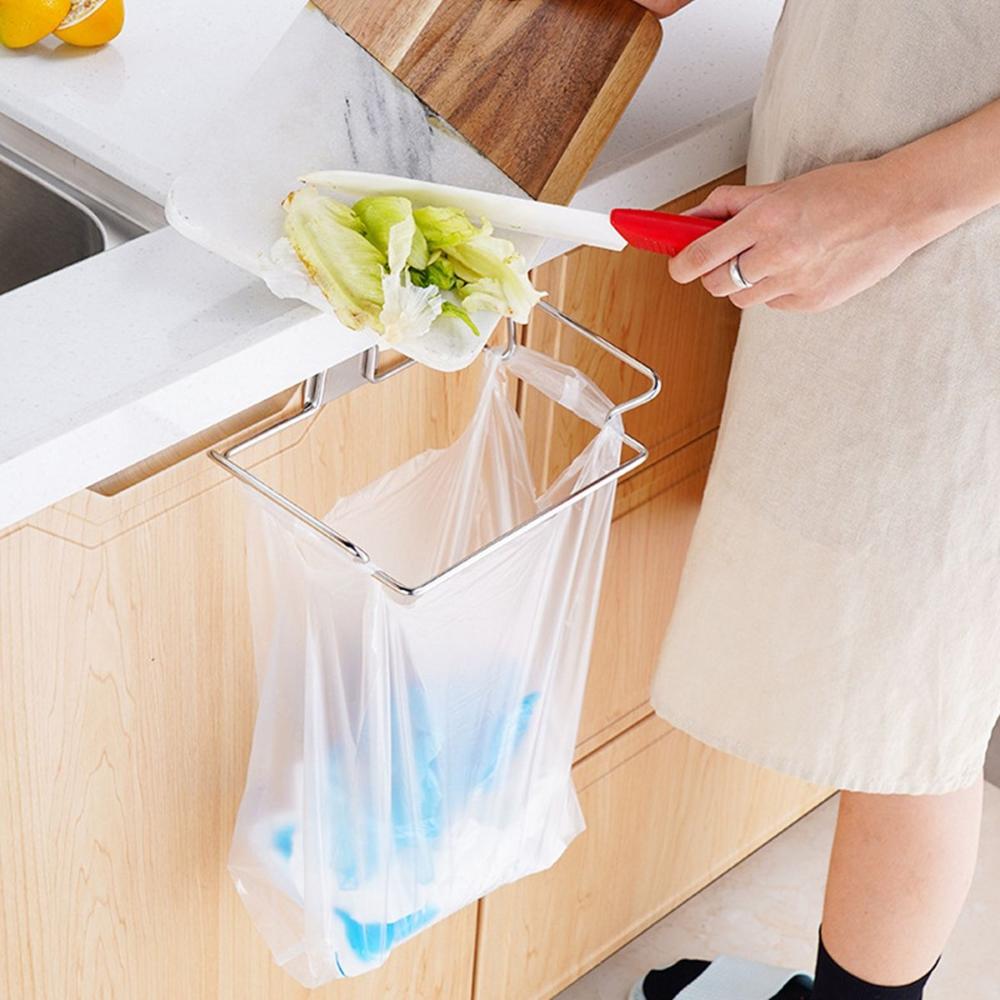 Steel Kitchen Trash Bin Storage Organizer Garbage Bag Rack Hanging Basket Trash Bag Holder