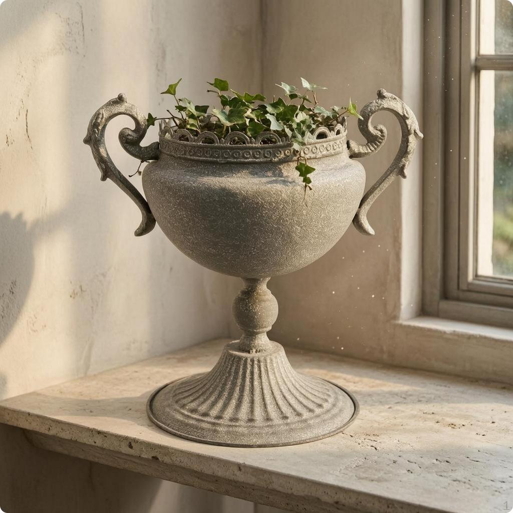 Trophy Urn Stand Curled Handles Planter Fluted Base Pedestal