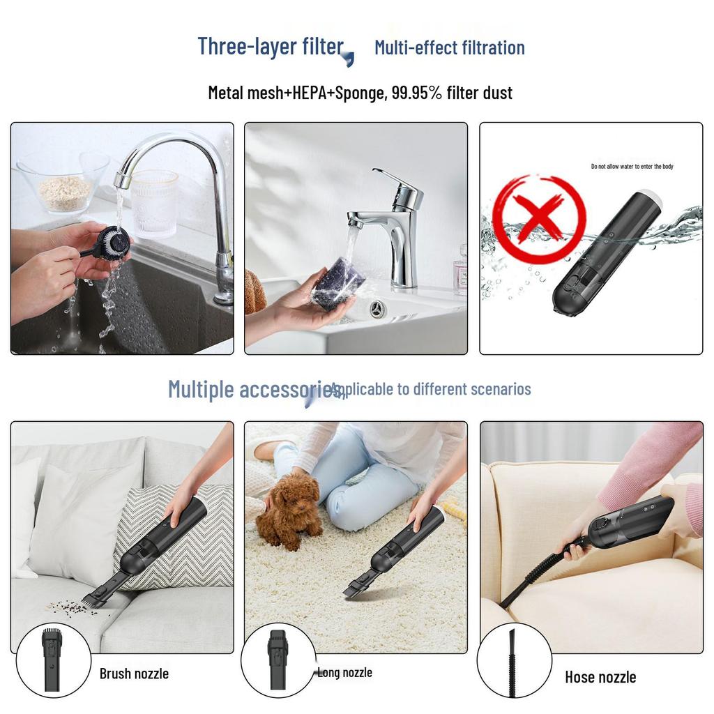 P13 Multifunctional Car Vacuum Cleaner with 10000Pa Suction, Outdoor Lighting, Air Blowing, and Inflation.