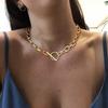 17KM Trendy Gold Thick Chain Necklace for Women Fashion Mixed Linked Circle Necklaces Minimalist Choker Necklace Party Jewelry