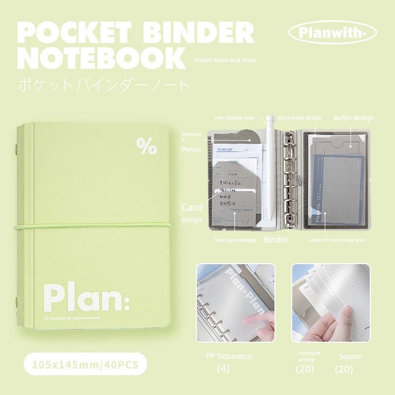 

Planwith Portable Mini Junior High School Student Pockets Notebook A7-green-green