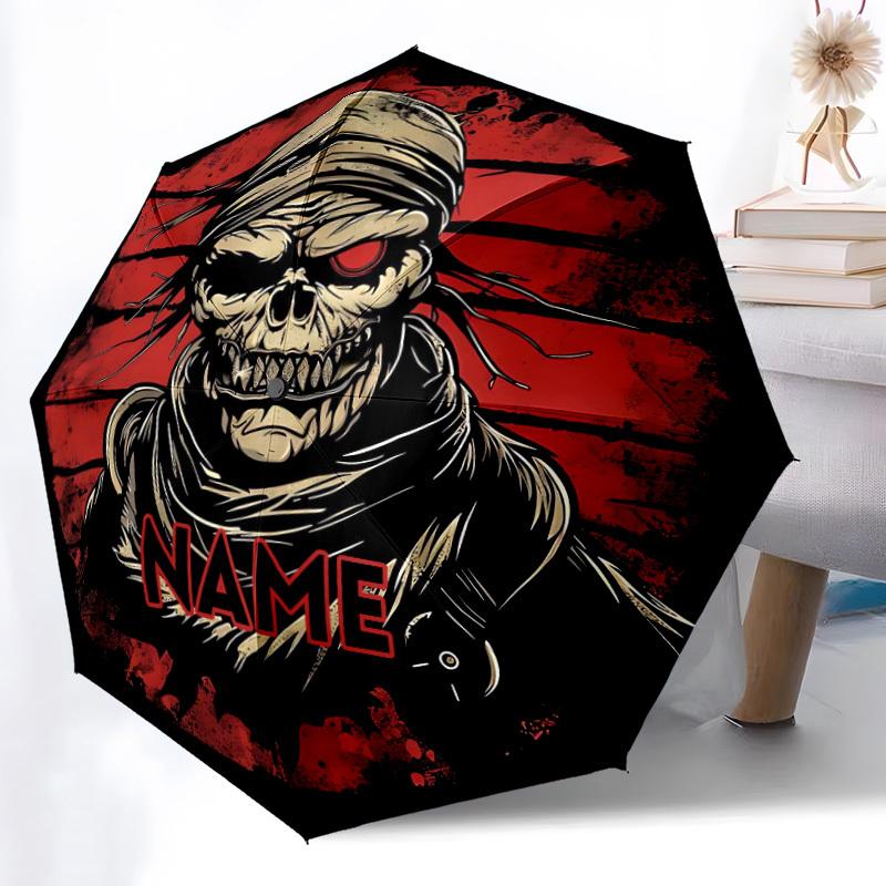 1PC Skull Mask Custom Name Automatic Open/Close, 8-Rib Durable Frame Compact Travel Umbrella for Men & Women D1222095
