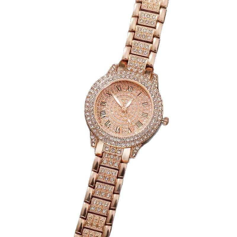 Cornucopia Hand Women'S Diamond-Encrusted Light Luxury Watch Student Roman Pattern Full Of Diamonds Gypsy Star Temperament Jewelry Women'S Watch