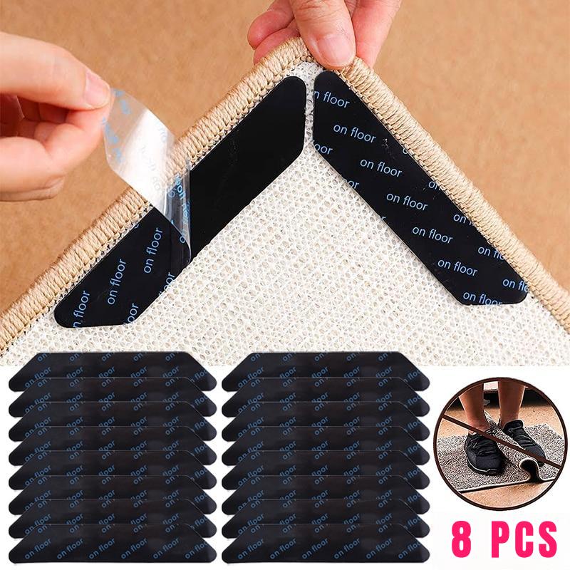 8pcs Carpet Non-slip Sticker Reusable Washable Anti Curling Carpet Patch Fixed Stickers Floor Rug Mat Tape Gripper Corner Pad