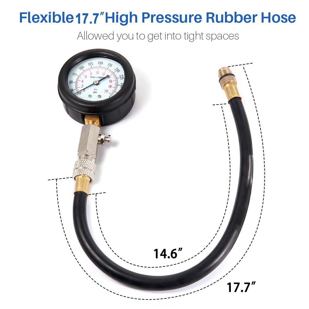 0-300PSI Engine Compression Tester Kit Engine Compression Tester, 8PCS Engine Cylinder Pressure Gauge for Petrol Gas Engine Test