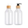 2Pcs 16 Oz Clear Soap Dispenser Set with Bamboo Pump Rust-proof Leak-free