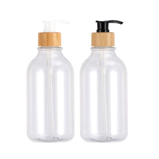 2Pcs 16 Oz Clear Soap Dispenser Set with Bamboo Pump Rust-proof Leak-free